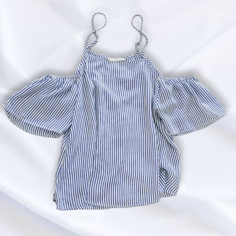 Elodie Flowy Off the Shoulder Boho Pinstripe strappy top- S - NWOT